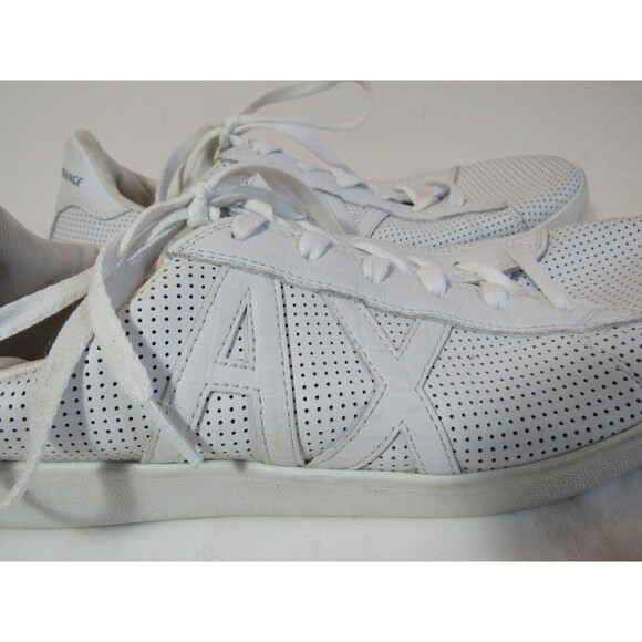 Armani Exchange Logo Perforated Leather White Lace Up Sneakers Size 10 EUC - Picture 3 of 10